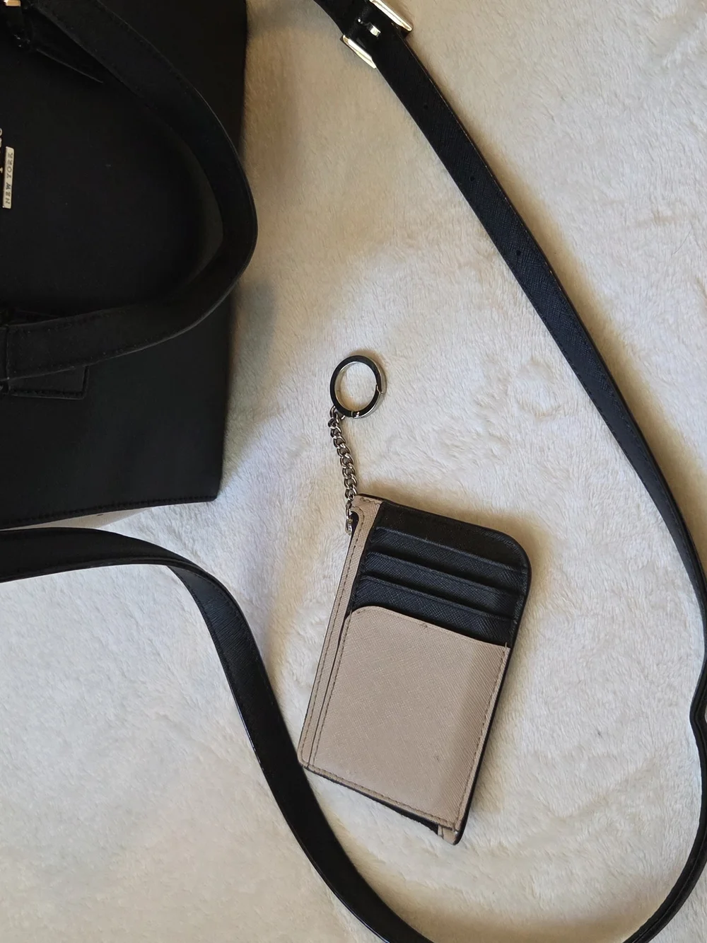 Kate Spade Black and Beige Crossbody Tote with Coin Pouch